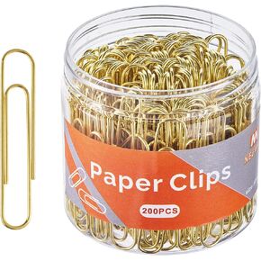 Gold Paper Clips, 200 Count Large Size, 2 Inch Jumbo Paperclips, Durable and Stylish Gold-Plated Paper Clip