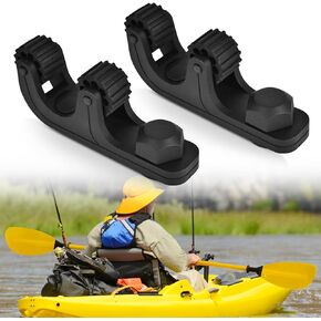 MEGREZ Adjustable Kayak Paddle Holder, Kayak Track Mount Accessories, 2 Pack Plastic Kayak Oar Holder Kayak Rail Rod Holder for Fishing, Black