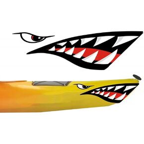Kayak Stickers, Waterproof Shark Teeth Mouth Decals for Fishing Boat, Kayak Accessories （Pack of 2, Left&Right）