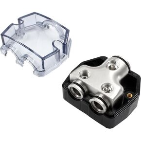 Car Audio 2 Way Ground Distribution Block, 0/2/4 Gauge in 4/8 Gauge Out, Amp Distribution Block Splitter for Boat