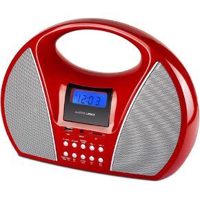 HANNLOMAX HX-510R Portable AM/FM Radio with USB/SD Port for MP3 Playback, Bluetooth and Aux-in (Red)