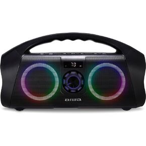 AIWA Portable Boombox - Waterproof Bluetooth Speaker, Rechargeable Wireless Boombox with Multi Color LED Lighting and Digital Display, AUX Input and Carry Handle, 15 Hour Playtime