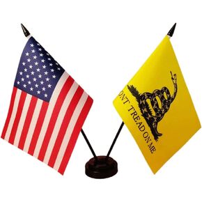 America & Army Gold Crest Twin Desk Flag, U.S. Army and American Table Flag, 8 x 5 Inches Military Office Desk Table Flags - Stick Flag with Flag Stand in Kuwait