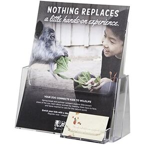 Acrylic Flyer Holder 8.5 x 11 with Business Card Pocket - Clear Flyer Display Stand - Literature, Menu, Pamphlet, Document, Paper, Brochure Plastic Rack - LHF-P120 (Single Pack)