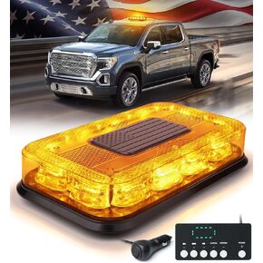 LUMENIX Amber 72 LED Roof Top Strobe Beacon Lights Magnetic Emergency Warning Caution Traffic Flashing Light Bar for Construction Vehicles Snowplow Towing Trucks Mail Postal(American Flag Pattern)