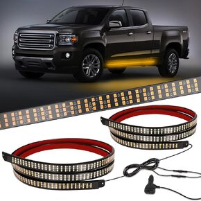 HLauto HL070 2PCS 70inch Emergency Strobe Light Strips: 1,296 LEDs Running Board Safety Warning Flashing Light Amber White Flexible Hazard Light Bar for Pickup Trucks Construction Vehicles