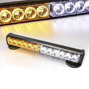 LE-JX Amber/White Wireless Battery Traffic Advisor Emergency Lights Bar Beacon Led Strobe Warning Light Roof Top Hazard Flash with Magnetic Base Mount and 12V Rechargeable Plug (Yellow/White, 12 LEDs)