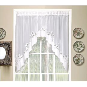 Today's Curtain Plymouth Classic Battenburg Applique Sheer Window Swag, 38-Inch, Ecru