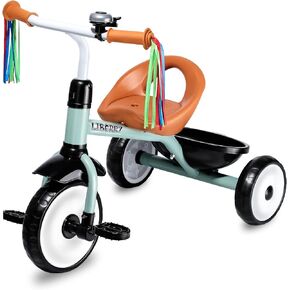 Liberry Toddler Tricycle Age 2 3 4 Years Old, Kids Trike with Bell, Back Basket and Removable Pedal, 3 Wheel Bike Birthday Toys Gift for Boys Girls, Green