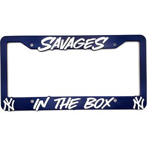 NY Yankees Savages in The Box 3D Raised License Plate Frame | 1 Pack Car License Plate Cover | Universal US Car License Plate Holder | Auto Accessories (Car, Truck and SUV) (Blue)