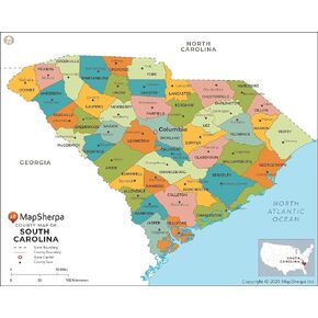 South Carolina Counties Map - Large - 48" x 38.5" Laminated
