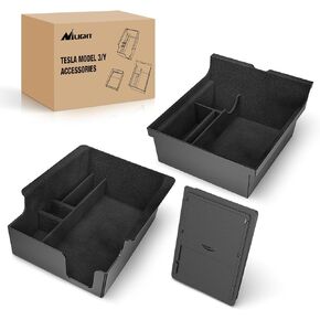 Nilight Upgraded Accessories Compatible for Tesla Model 3 2021-2023 Model Y 2021-2024, Center Armrest Console Organizer Tray and Hidden Storage Box, 3-Pack