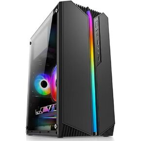 Micro ATX case Gaming PC Computer case,Mini itx case with RGB Light Strip, PSU and HDD/SSD Installed at The top,Without Fan，Black in Kuwait
