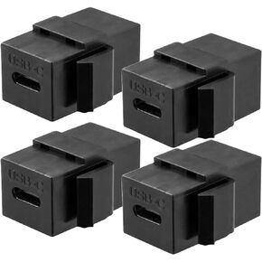 USB C Keystone Jack Adapter (Black 4 Pack) USB 3.1 Type-C Module Coupler Adapters Female to Female Keystone Insert Socket Coupler Adapter for Wall Plate Outlet Panel