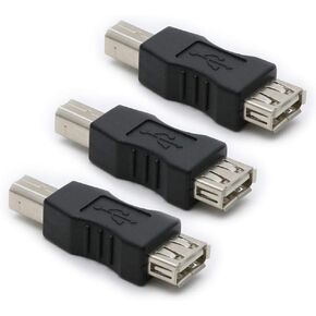 3 Pack USB 2.0 AF/BM Adapter Type A Female to USB B Print Male Adapter Connector Converter Plug