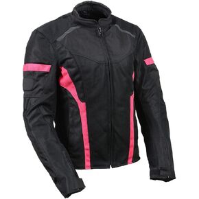Milwaukee Leather MPL2794 Black and Pink Mesh/Textile Armored Motorcycle Racer Jacket for Women - All Season Jackets
