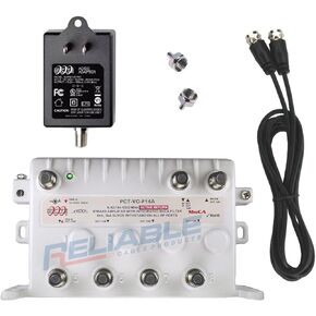 Reliable Cable 5-Port MoCA Cable TV Modem Splitter Signal Booster/Amplifier Kit with Active Return Zero Signal Loss, Bypass Port, Connect up to 5 Devices, Power Cable and 2 F59 Terminators PCT-VC-F14A