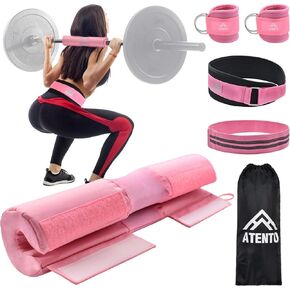 6 Pcs Barbell Pad Set with Weight Lifting Belt, Thick Cushion Hip Thrust Pad for Bench Press, Lunges, Workout, Leg Exercise, Squat Bar Pad for Relief Pressure from Neck & Shoulder for Smith machine & Olympic Bars, with 2 Gym Ankle Straps, Hip Resistance B
