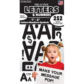 Peel and Stick Letters and Numbers - Acid-Free, Non-Toxic, Use Indoors or Outdoors, Made in The USA, 252 Stickers Included, Solid Black