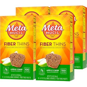 Metamucil Apple Crisp Flavored Fiber Thins Dietary Fiber Supplement with Psyllium Husk, 9.3 Ounce, Pack of 4