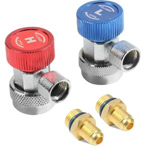 AC R134A Adapter Fittings,R134a Connector 1/4 Inch Quick Connector with Manifold Gauge Set, Adjustable Quick Coupler Adapters Fitting Kit for R134a Car AC System Evacuation Recharging and More