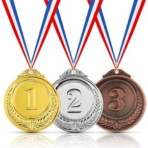 3 Pieces Number Medals, Gold Silver Bronze Award Medals with Ribbon Winner Awards 1st 2nd 3rd Metal Medals for Children, Olympic Style Winner Medals for Sports Day Prizes Party Favours Office Games