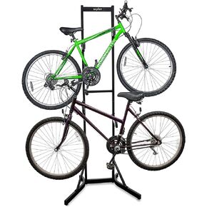 Bike Garage Storage Rack, 2 Bicycle Garage Floor Stand, Foldable, Freestanding, Adjustable Hooks, For Mountain & Road bicycles, Universal For Indoor Use