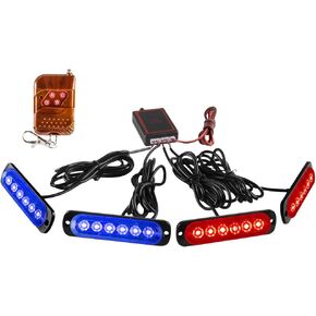 Sidaqi LED Emergency Strobe Lights With Remote Control,Amber 4IN1 24LED Grille Warning Flashing Construction Ploice Light Waterproof 12V