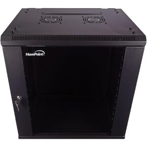 NavePoint 12U Server Cabinet Wall Mount Rack Enclosure Includes 2 Fans, Locking Glass Door, Removable Side Panels – 12U Network Cabinet 17.7" Deep, 19 Inch Server Rack for IT and A/V Equipment