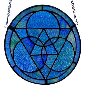 RIVER OF GOODS 8.5" Stained Glass Window Panel - Tiffany-Style - Hanging Large Suncatcher, Decorative Glass Wall Décor, Geometric