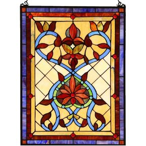 Bieye W10032 Fiery Heart and Flower Tiffany Style Stained Glass Window Hangings Panel with Chain, Orange, 25" H x 18" W in Kuwait