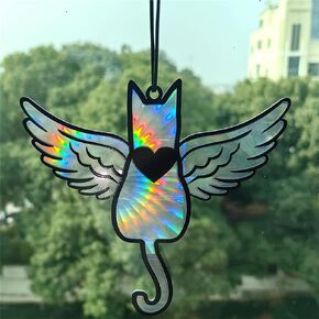 Cute Cat Window Hanging Decor, Suncatcher Stained Glass Window Panels Hanging Decorative Wall Art Mural for Bedroom Office Garden Wall Decoration Gift for Mom Grandma Teacher Cat Lover