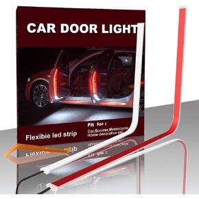 أضواء باب السيارة، 2 حزمة 48 بوصة LED شريط ضوء تحذير فلاش ستروب مزدوج الألوان الأحمر والأبيض ديكور مضاد للتصادم الخلفي مصابيح أمان متسلسلة مرنة 1.2 متر in Kuwait