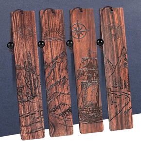 4Pcs Wood Bookmark for Men,Adventure Wooden Carving Book Mark Cool Bookmarks for Men Book Lovers Reading (Adventurous)