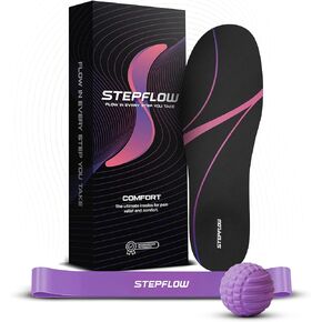 StepFlow - Shoe Insoles for Men and Women - Best Arch Support, Back and Heel Pain Relief - incl. Stronger Feet Program with Massager & Resistance Band - Men (4.5-6.5) Women (5.5-7.5)