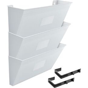 Acrimet Wall Mount Pocket File Organizer Holder (Hangers Included) (White Color) (3 Pack)