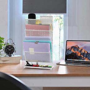 منظم ملفات سطح المكتب 4 طبقات، منظم ملفات عمودي، منظم شبكي للبريد، مع صينية مسطحة سفلية لتنظيم المكاتب والتخزين المدرسي، أسود in Kuwait