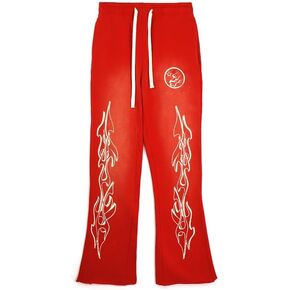 Abstract letter portrait graffiti hip-hop style high street vintage red hooded plush sweater red (Red pants,XL,X-Large) in Saudi Arabia