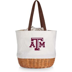 PICNIC TIME NCAA Coronado Canvas and Willow Basket Tote, Picnic Tote Bag, Beach Tote, (Beige Canvas)