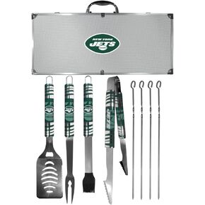 NFL Siskiyou Sports Fan Shop New York Jets Steel Tailgater BBQ Set w/Case 8 piece Gray