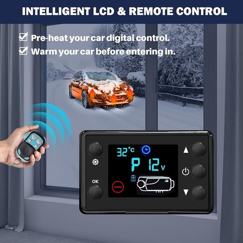 سخان هواء ديزل 12 فولت، سخان ديزل محمول Aiscan 5KW-8KW الكل في واحد، سخان وقوف السيارات مع مفتاح LCD، جهاز تحكم عن بعد للسيارة، RV، مقطورة، شاحنة، قارب، العربة، الشاحنة والداخل in Kuwait