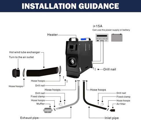 سخان هواء ديزل 12 فولت، سخان ديزل محمول Aiscan 5KW-8KW الكل في واحد، سخان وقوف السيارات مع مفتاح LCD، جهاز تحكم عن بعد للسيارة، RV، مقطورة، شاحنة، قارب، العربة، الشاحنة والداخل in Kuwait