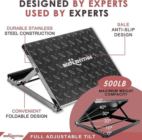 لوح مائل عالي التحمل قابل للتعديل من BODYRHYTHM للتمدد والمرونة والقوة وتدريب الركبتين فوق أصابع القدم مع سطح غير قابل للانزلاق، ممتد للكاحل من أجل صالة الألعاب الرياضية المنزلية. in Kuwait
