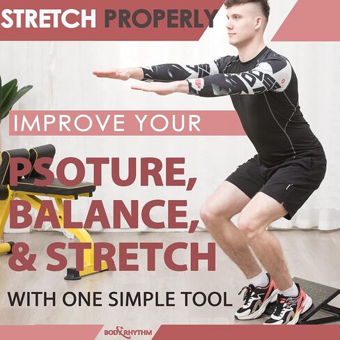 لوح مائل عالي التحمل قابل للتعديل من BODYRHYTHM للتمدد والمرونة والقوة وتدريب الركبتين فوق أصابع القدم مع سطح غير قابل للانزلاق، ممتد للكاحل من أجل صالة الألعاب الرياضية المنزلية. in Kuwait