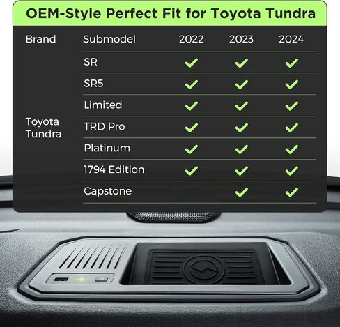 Wireless Charger for Toyota Tundra 2022 2023 2024, OEM Custom Fit with USB Port Wireless Phone Charging Pad for Tundra TRD Pro 1794 Edition Capstone Platinum SR SR5 Limited Interior Accessories in Saudi Arabia