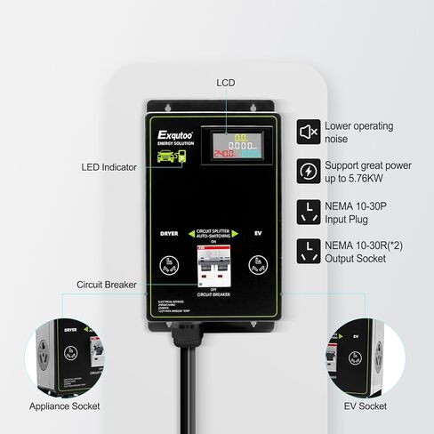 مفتاح تلقائي لكومة شحن EV - مقسم مفتاح الطاقة الذكي للمجفف والمركبة الكهربائية، مع إعطاء الأولوية لإمدادات الطاقة على الجانب الأيسر - 240 فولت، 60 هرتز، 24 أمبير in Kuwait