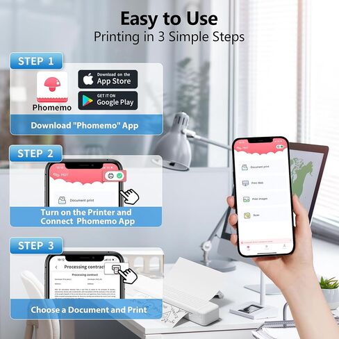 P831 Portable Printer Wireless Bluetooth Connection,Bluetooth Printer Compatible with Phone & Laptop,300DPI.Suitable for Home Vehincles Office. in Kuwait
