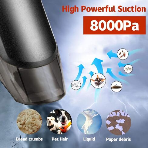 مكنسة كهربائية للسيارة ليفتي، مجموعة تنظيف محمولة صغيرة بسلك 12 فولت مع شفط قوي 8000 باسكال للعناية الداخلية بالسيارة، ملحقات السيارة الداخلية للنساء والرجال - أسود in Kuwait