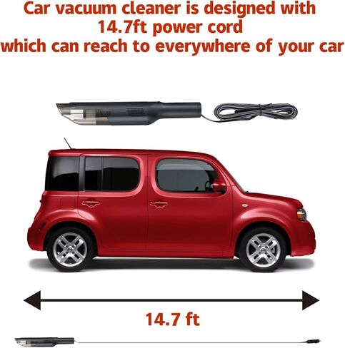 مكنسة كهربائية للسيارة ليفتي، مجموعة تنظيف محمولة صغيرة بسلك 12 فولت مع شفط قوي 8000 باسكال للعناية الداخلية بالسيارة، ملحقات السيارة الداخلية للنساء والرجال - أسود in Kuwait