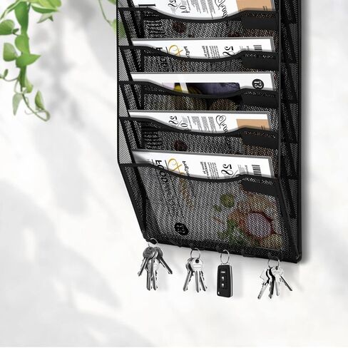 Flexzion الجدار شنقا منظم الملفات حامل الملفات المعدنية 8 جيوب شبكة سوداء مكتب جدار منظم مجلة رف الحائط شنقا منظم الورق مع السنانير الرئيسية ولوحات التسمية in Saudi Arabia